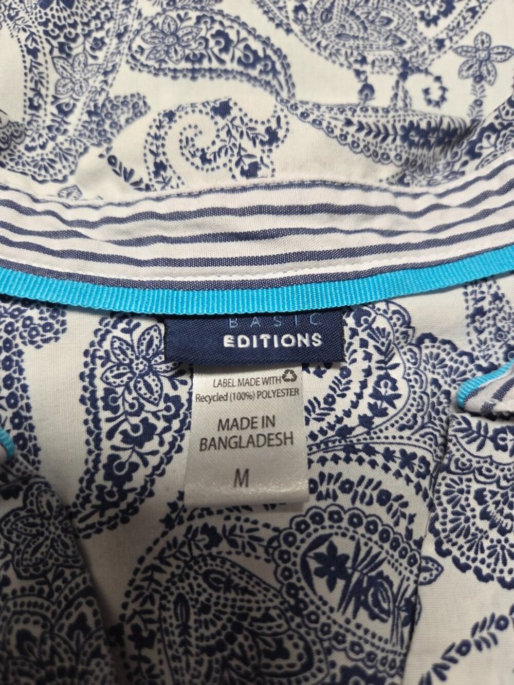 Basic Editions Medium Blue Paisley Button Front Sleeveless Cotton Blend Blouse - Picture 6 of 7